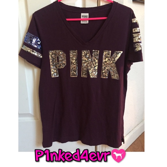 NWOT VS PINK Bling Campus Tee Maroon XS - Picture 2 of 4